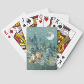 Fox-Familie in Forest Vollmond-Schneefall Spielkarten (Rückseite)