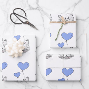 Fox-Familie mit Blue Heart Balloons Geschenkpapier Set