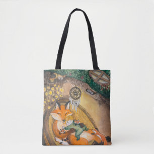 Fox Familie Nachmittags Nickerchen, Wasserfarben W Tasche