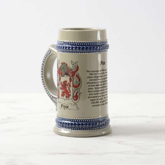 Fox-Familien-Wappen Stein Bierglas (Vorderseite Links)