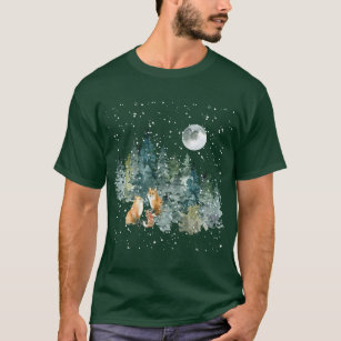 Fox Familienwald Vollmond Schneefall T-Shirt