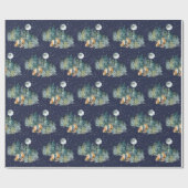 Fox Familienwald Vollmond Schneefall Weihnachten Geschenkpapier (Flach)