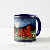 Fox Family beobachtet dunkelblaue Moon-Design-Tass Tasse (VorderseiteRechts)