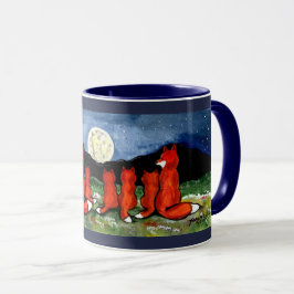 Fox Family beobachtet dunkelblaue Moon-Design-Tass Tasse