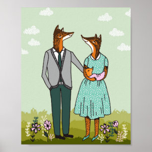 Fox Family - es ist ein Mädchen-Kinderposter Poster
