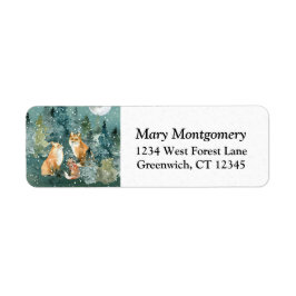 Fox Family Forest Full Moon Snow Rücksendeadresse