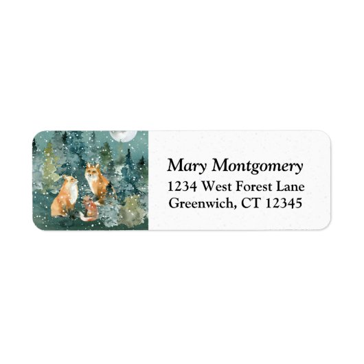 Fox Family Forest Full Moon Snow Rücksendeadresse (Vorne)