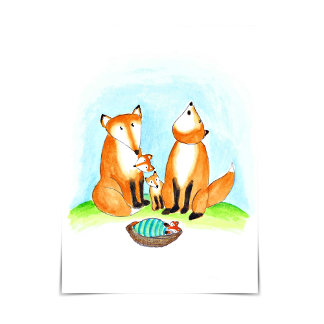Fox Family New Baby Adoption Card Karte