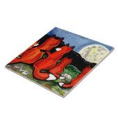 Fox Family Watching Moon Dark Blue 6" Tile Trivet Fliese (Seite)