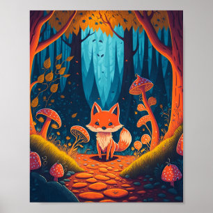 Fox Fantasy Animal Forest Illustration Poster