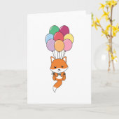 Fox fliegt mit farbigen Balloons auf Karte (Gelbe Blume)