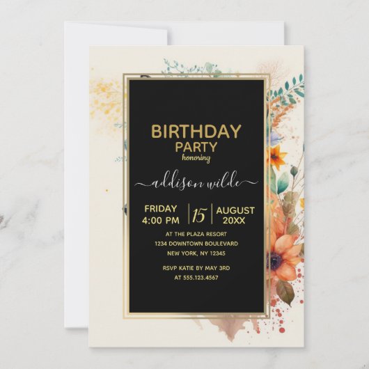 Fox Flower Crown Watercolor Einladung (Vorderseite)