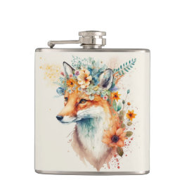 Fox Flower Crown Watercolor Flachmann