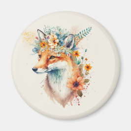 Fox Flower Crown Watercolor Magnet