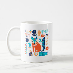 Fox Folk Art Floral Muster   Art Kaffeetasse