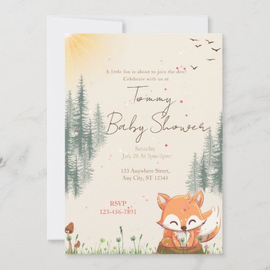 Fox Forest Baby Dusche Einladung (Vorderseite)