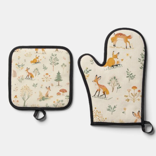 "Fox Forest Kitchen Set" Ofenhandschuh & Topflappen-Set (Vorderseite)