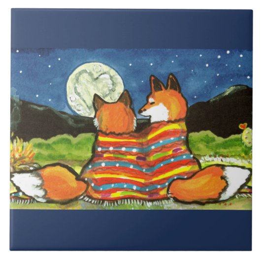 Fox Foxes Liebe Romantische Paare Hochzeit Jahrest Fliese (Vorderseite)