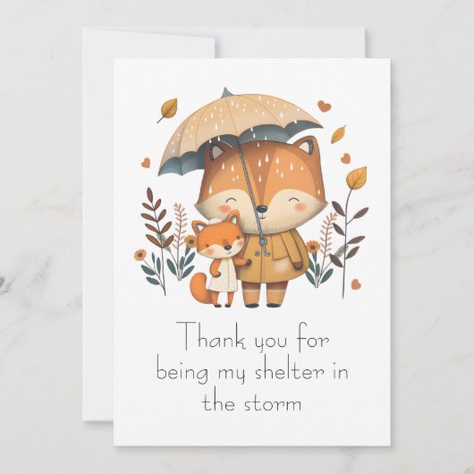 Fox Friends Sharing an einem Regenschirm am Regent Dankeskarte (Vorderseite)