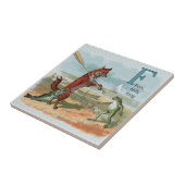 Fox Frog Fishing Antike Illustration Fliese (Seite)