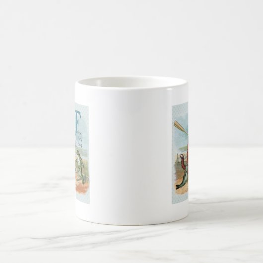 Fox Frog Fishing Antike Illustration Kaffeetasse (Mittel)
