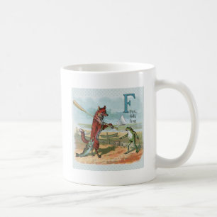 Fox Frog Fishing Antike Illustration Kaffeetasse