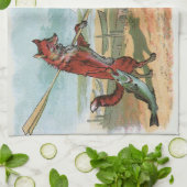 Fox Frog Fishing Antike Illustration Küchentuch (Gefaltet)