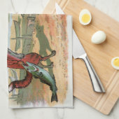Fox Frog Fishing Antike Illustration Küchentuch (Viertel Falte)