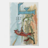Fox Frog Fishing Antike Illustration Küchentuch (Vertikal)