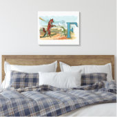 Fox Frog Fishing Antike Illustration Leinwanddruck (Insitu (Schlafzimmer))
