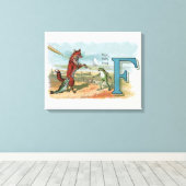 Fox Frog Fishing Antike Illustration Leinwanddruck (Insitu (Holzboden))