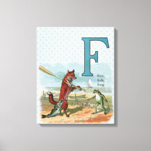 Fox Frog Fishing Antike Illustration Leinwanddruck