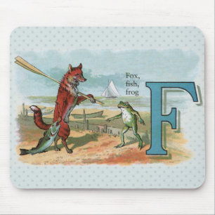 Fox Frog Fishing Antike Illustration Mousepad