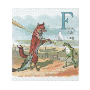 Fox Frog Fishing Antike Illustration Notizblock