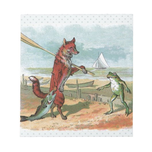 Fox Frog Fishing Antike Illustration Notizblock (Vorderseite)