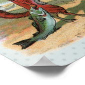 Fox Frog Fishing Antike Illustration Poster (Ecke)