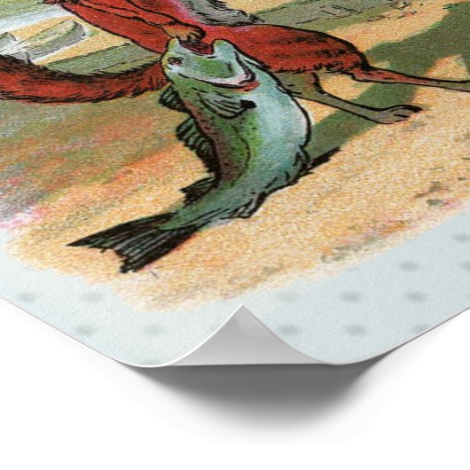 Fox Frog Fishing Antike Illustration Poster (Ecke)