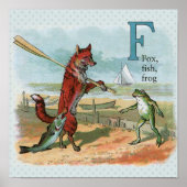 Fox Frog Fishing Antike Illustration Poster (Vorne)