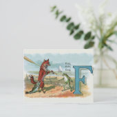 Fox Frog Fishing Antike Illustration Postkarte (Stehend Vorderseite)