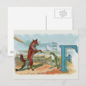 Fox Frog Fishing Antike Illustration Postkarte (Vorne/Hinten)