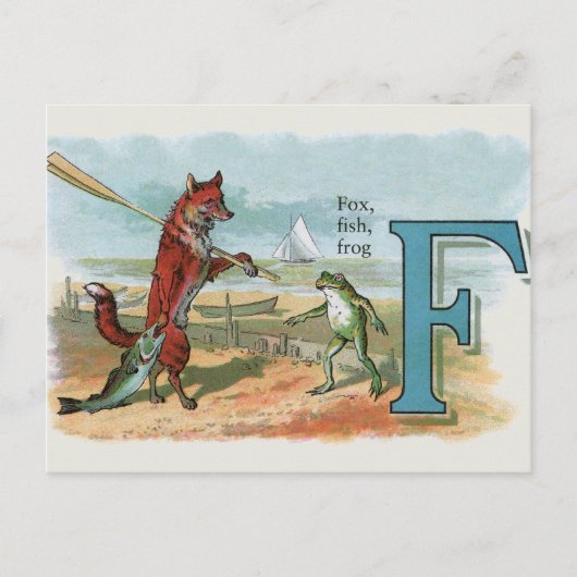 Fox Frog Fishing Antike Illustration Postkarte (Vorderseite)