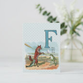 Fox Frog Fishing Antike Illustration Postkarte (Stehend Vorderseite)