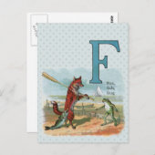 Fox Frog Fishing Antike Illustration Postkarte (Vorne/Hinten)