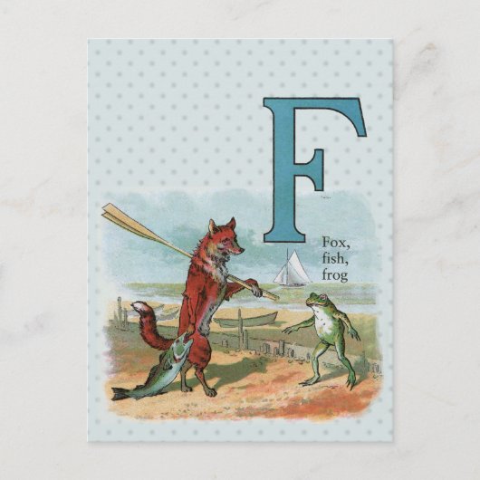 Fox Frog Fishing Antike Illustration Postkarte (Vorderseite)