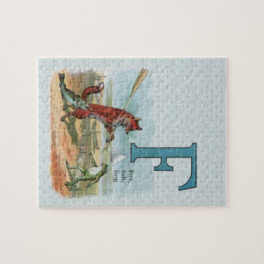 Fox Frog Fishing Antike Illustration Puzzle (Horizontal)