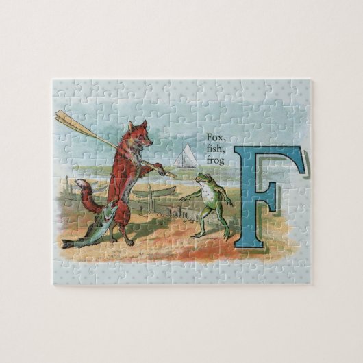 Fox Frog Fishing Antike Illustration Puzzle (Horizontal)