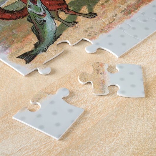 Fox Frog Fishing Antike Illustration Puzzle (Seite)