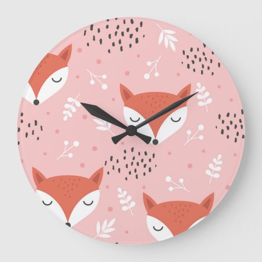 Fox Fun: Niedliches Waldmuster Große Wanduhr (Vorderseite)