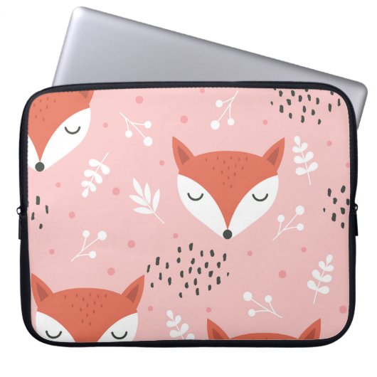 Fox Fun: Niedliches Waldmuster Laptopschutzhülle (Vorderseite)