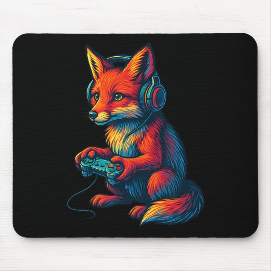 Fox Gaming With Headphones Funny Video Games Gamer Mousepad (Vorne)
